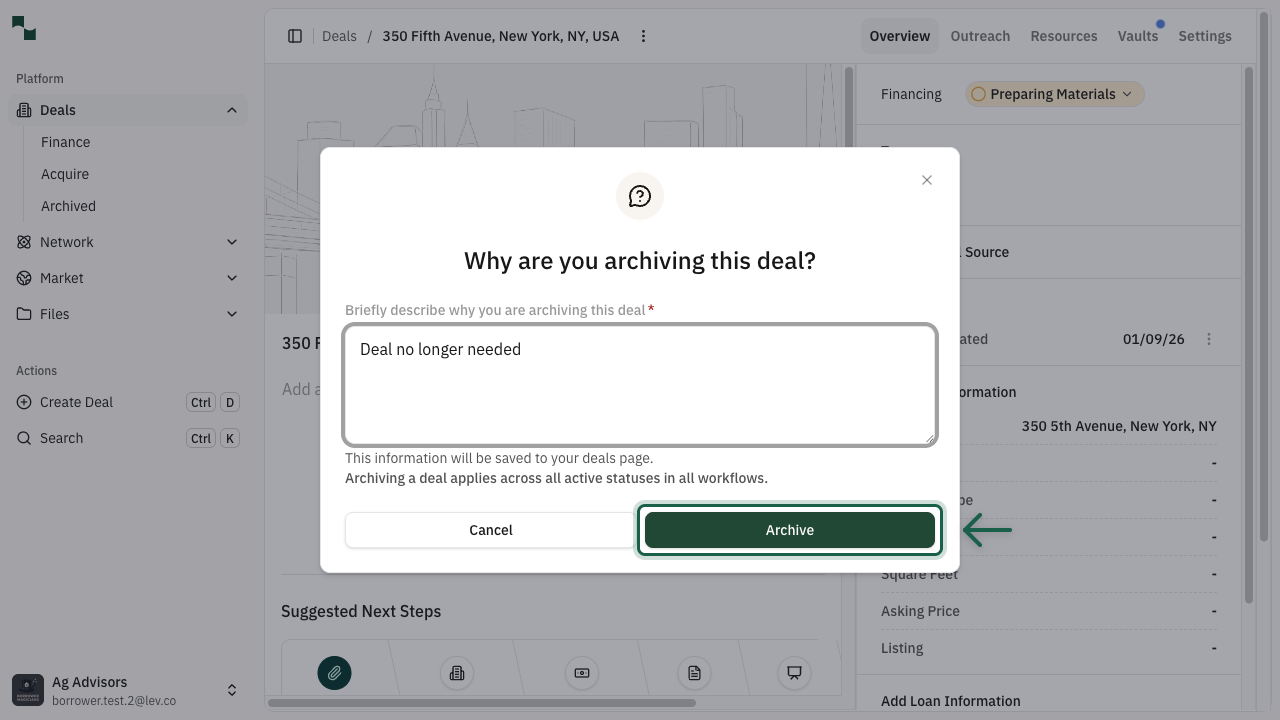 Archive confirmation button