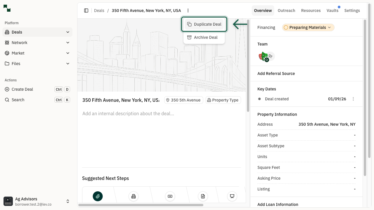 Duplicate deal action