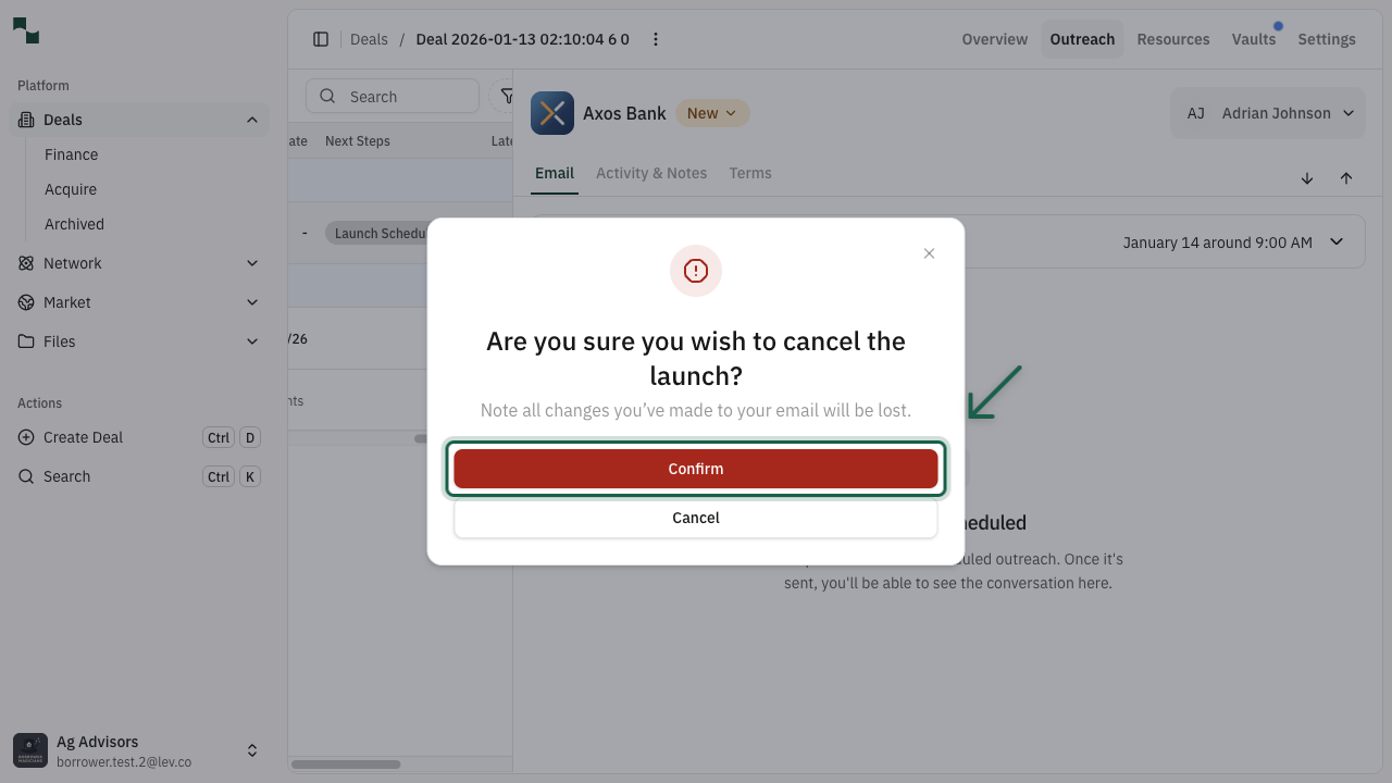 Cancel confirmation dialog with Confirm button