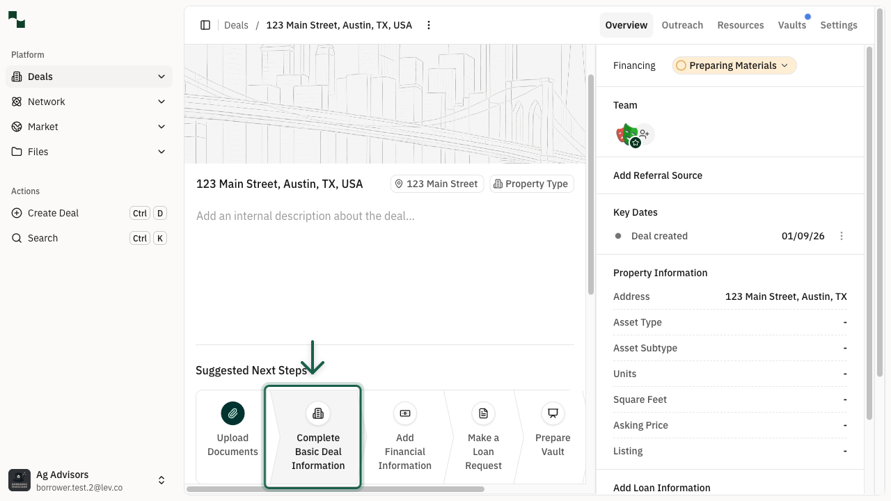 Deal overview page with suggested next steps