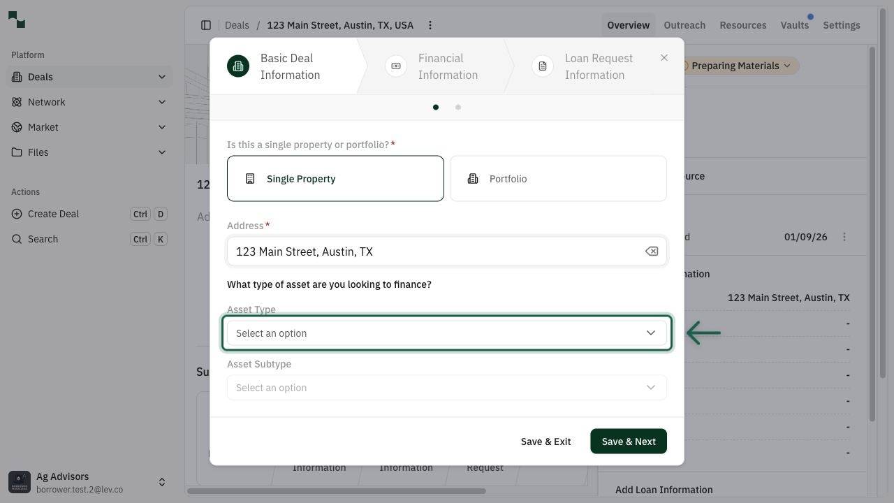 Basic Deal Information dialog