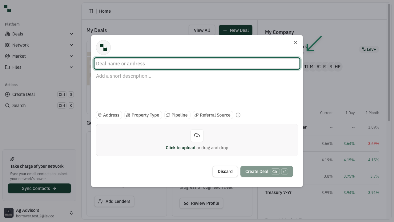 Create Deal modal with address field