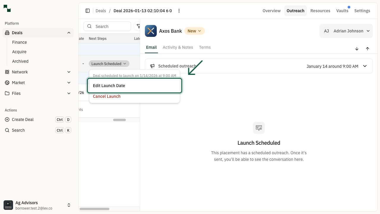 Dropdown menu showing Edit Launch Date option