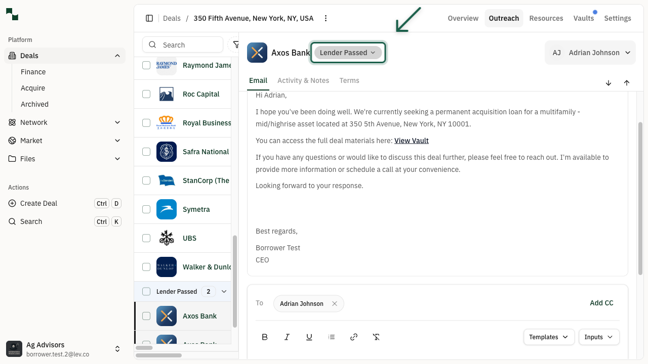 Final status showing Lender Passed