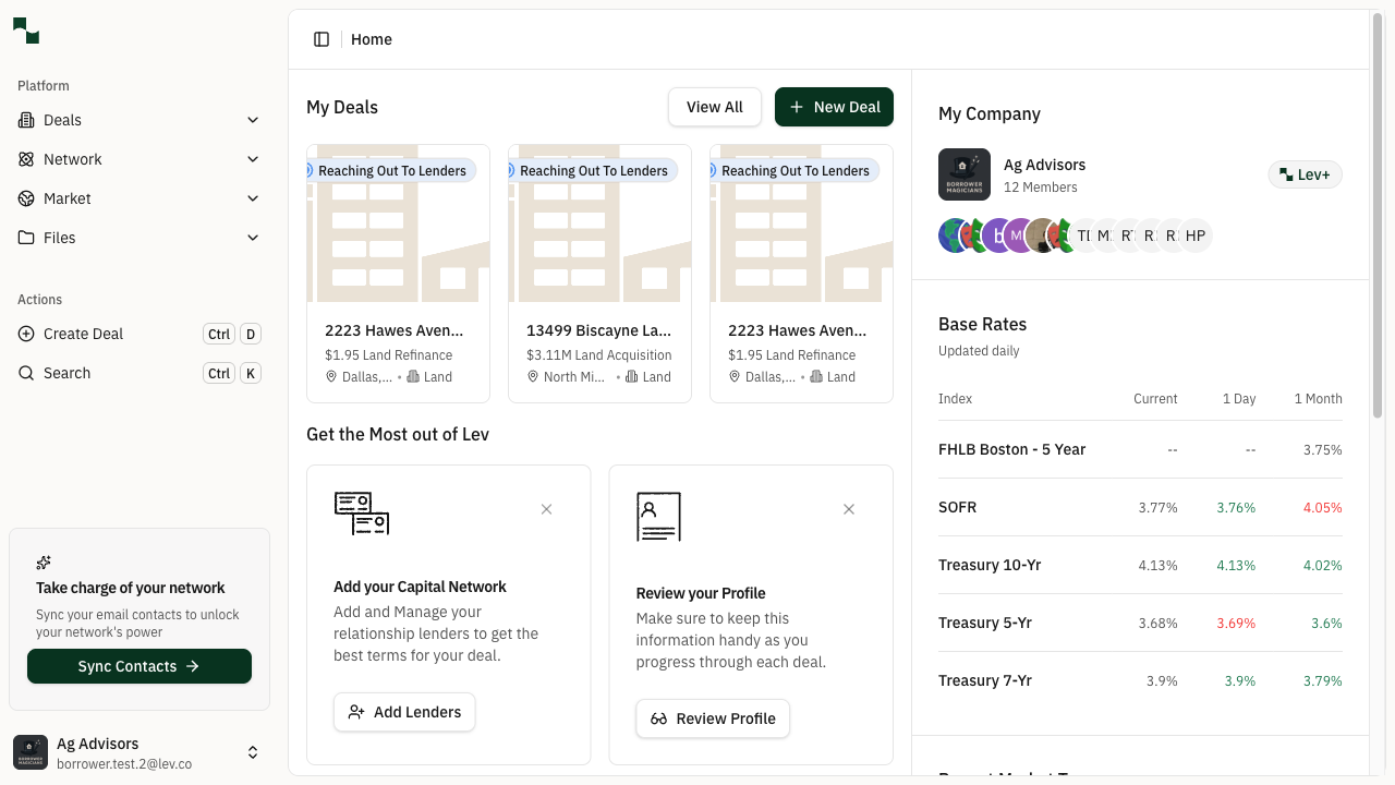 Dashboard with Create Deal button